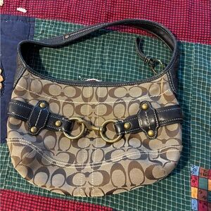 Coach Brown and Tan Shoulder Bag with Gold Accents